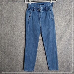 Express Jeans 4 Super High Rise Paperbag Lettuce Straight Stretch casual preppy